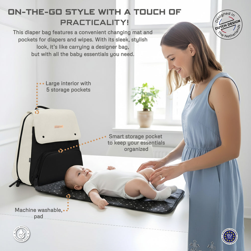 Neobreez Zori Diaper Backpack 7Pc Set With Changing Mat Wet Bag And Pouches Sand