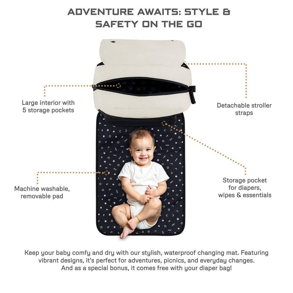 Neobreez Zori Diaper Backpack 7Pc Set With Changing Mat Wet Bag And Pouches Sand