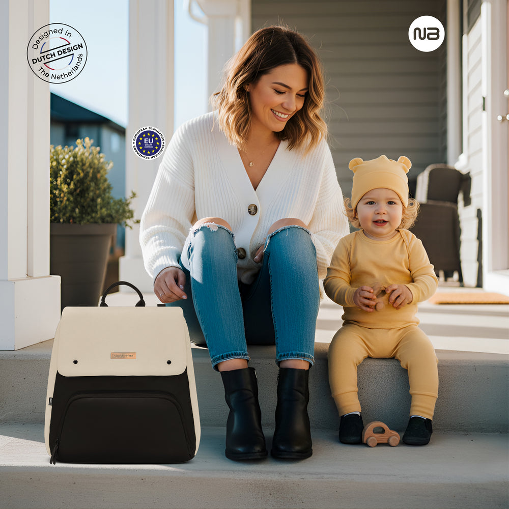Neobreez Zori Diaper Backpack 7Pc Set With Changing Mat Wet Bag And Pouches Sand