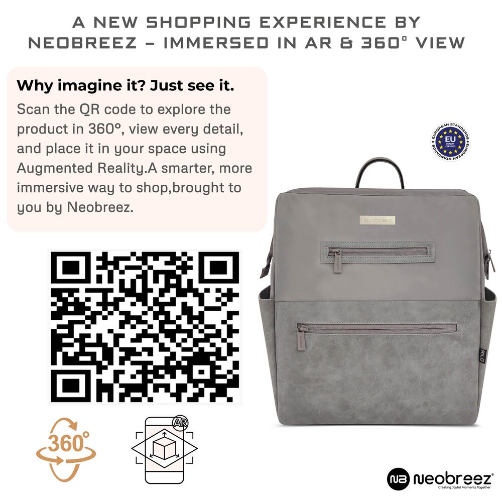 Neobreez Rilo Diaper Backpack 7Pc Set With Changing Mat Wet Bag Pouches Stone Grey