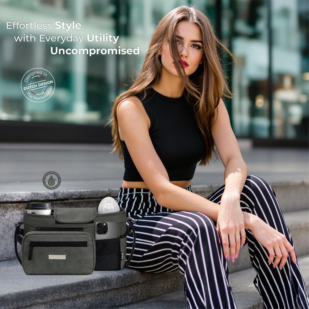 Neobreez Fyra Stroller Organizer Caddy With Insulated Cup Holder Dark Grey