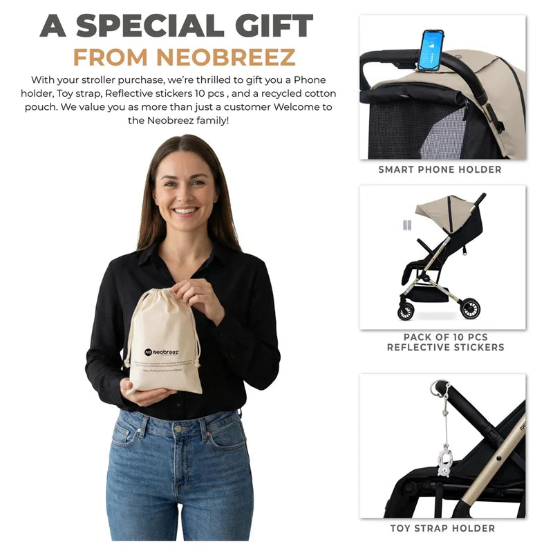 Neobreez Litex Compact Cabin Stroller Beige Black with Gold Frame
