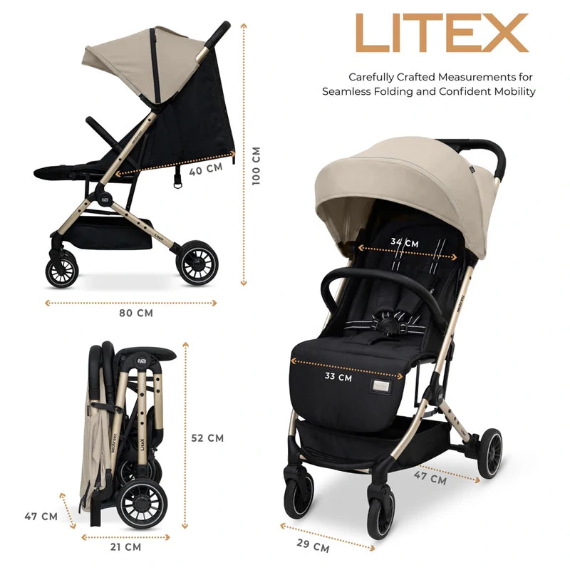 Neobreez Litex Compact Cabin Stroller Beige Black with Gold Frame