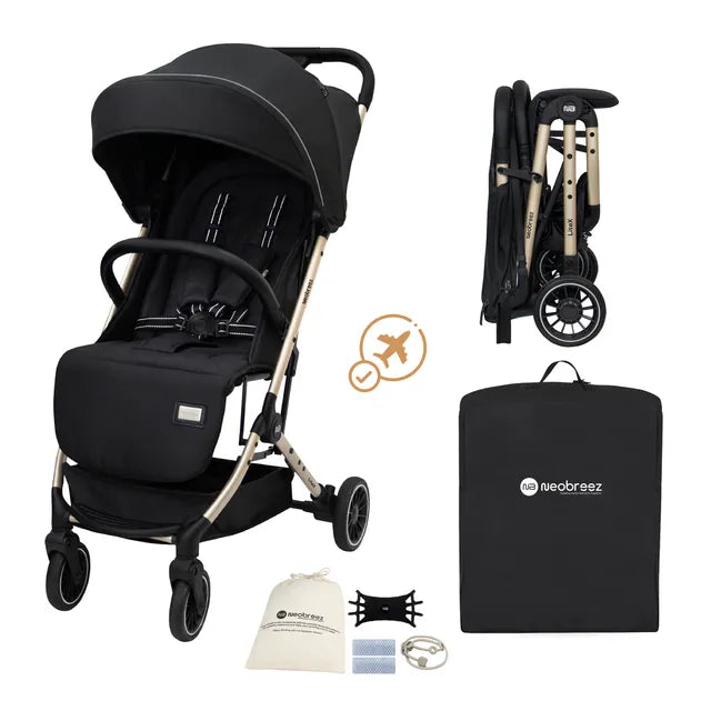 Neobreez Litex Compact Cabin Stroller Grey Black with Gold Frame