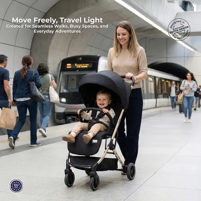 Neobreez Litex Compact Cabin Stroller Grey Black with Gold Frame