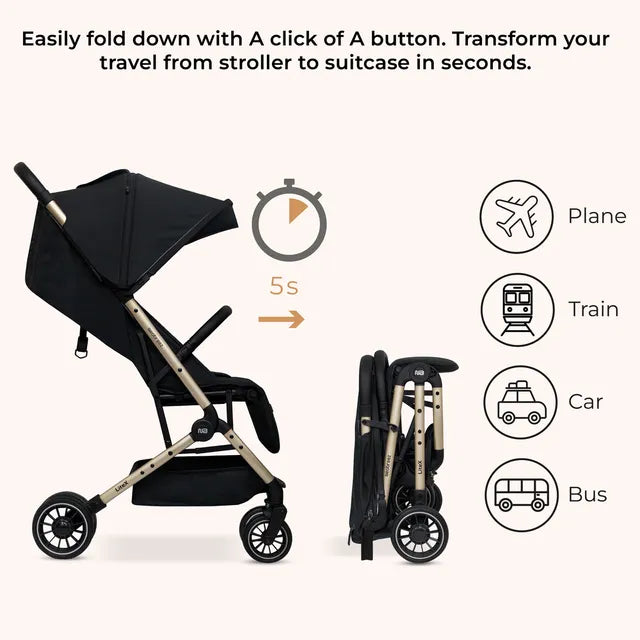 Neobreez Litex Compact Cabin Stroller Grey Black with Gold Frame