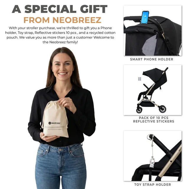 Neobreez Litex Compact Cabin Stroller Grey Black with Gold Frame