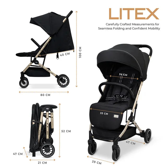 Neobreez Litex Compact Cabin Stroller Grey Black with Gold Frame