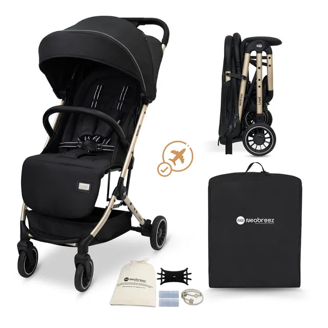 Neobreez Litex Compact Cabin Stroller Grey Black with Gold Frame