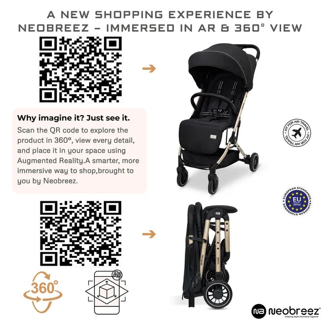Neobreez Litex Compact Cabin Stroller Grey Black with Gold Frame