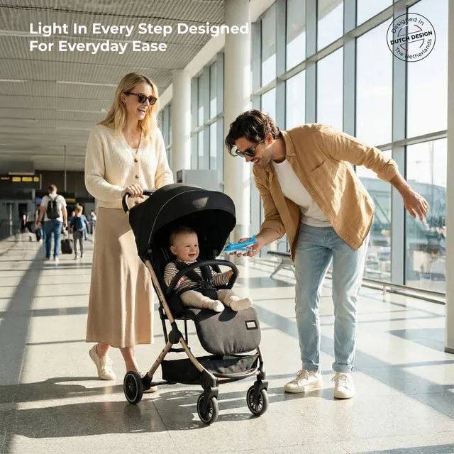 Neobreez Litex Compact Cabin Stroller Grey Black with Gold Frame