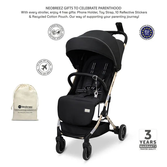 Neobreez Litex Compact Cabin Stroller Grey Black with Gold Frame
