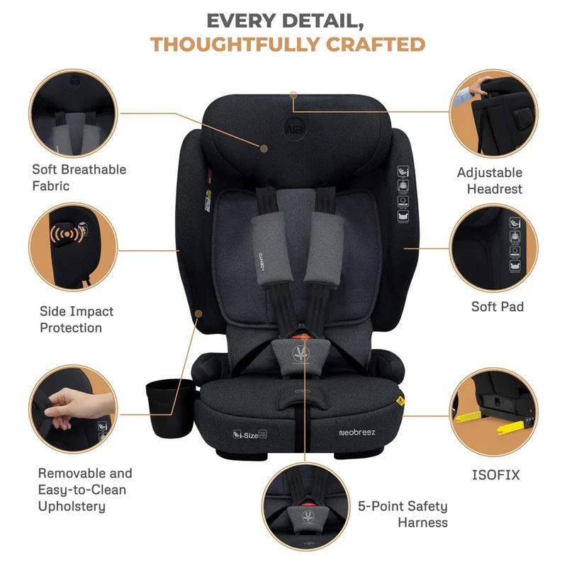 Neobreez-i-Gento Compact Air Travel Car Seat Black and Grey