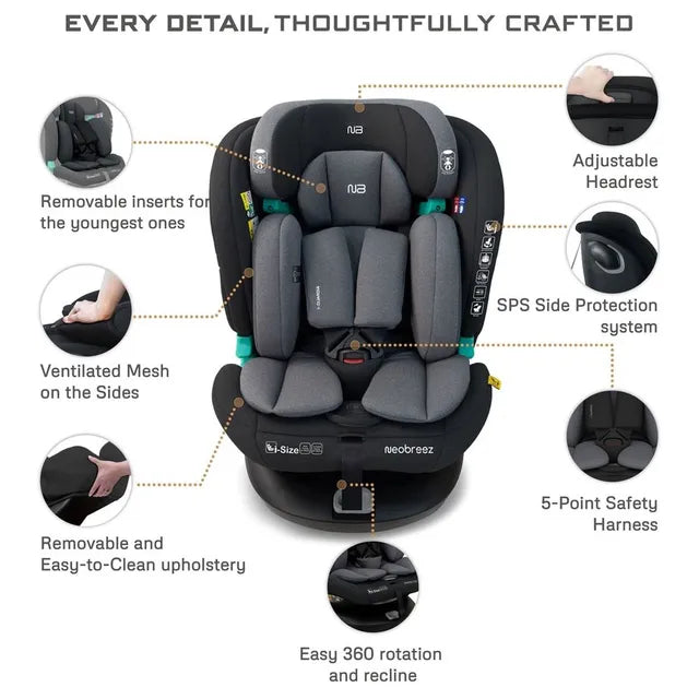 Neobreez i-Guardia 360 Degree Isofix i-Size Car Seat Black/Grey