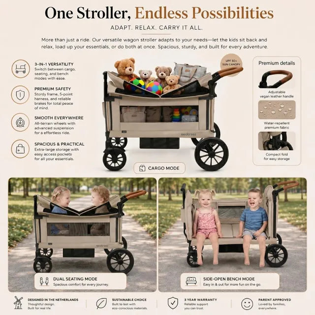 Neobreez ADVI Wagon Stroller Push and Pull Foldable Twin Stroller