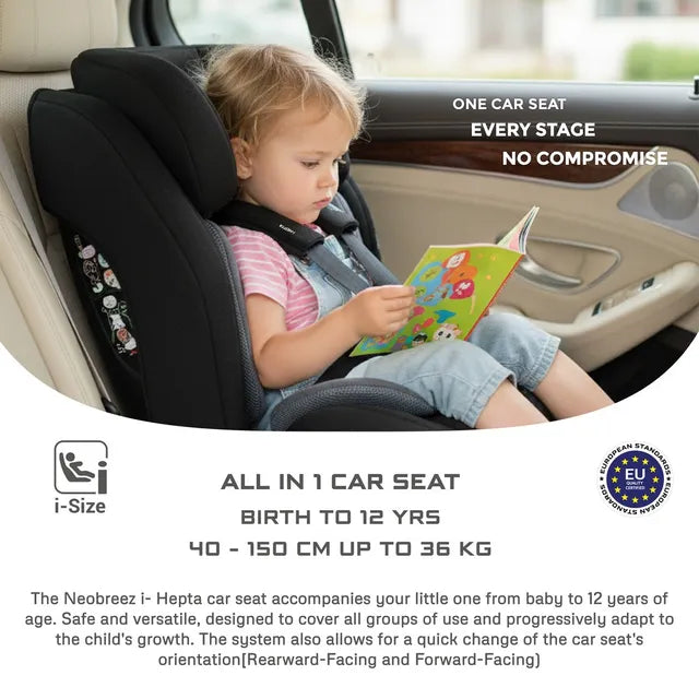 Neobreez i-Hepta i-Size All-In-1 Convertible Car Seat Black Gray Neobreez Yallatoys