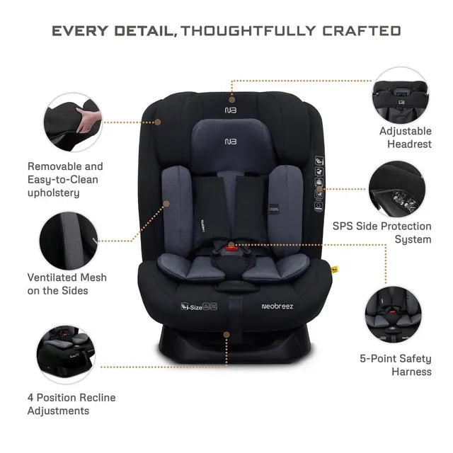 Neobreez i-Hepta i-Size All-In-1 Convertible Car Seat Black Gray Neobreez Yallatoys