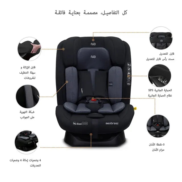 Neobreez i-Hepta i-Size All-In-1 Convertible Car Seat Black Gray Neobreez Yallatoys