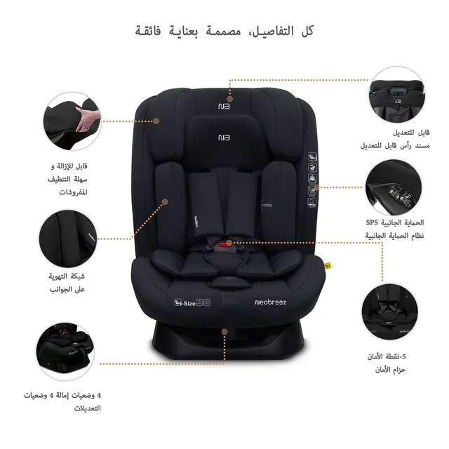 Neobreez i-Hepta i-Size All-In-1 Convertible Car Seat Black Neobreez Yallatoys