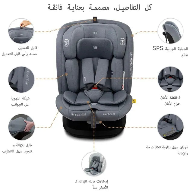 Neobreez - i-Vilo 360-Degree Isofix i-Size Car Seat Grey Neobreez Yallatoys