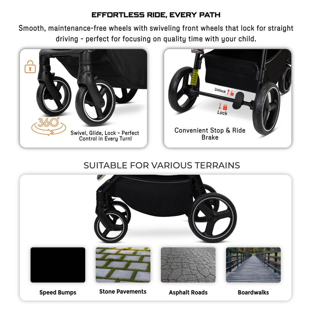 Neobreez Tetra Lightweight Pushchair Stroller With Cup Holder Black