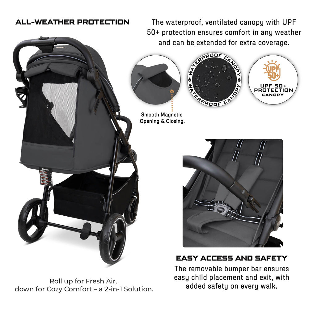 Neobreez Tetra Lightweight Pushchair Stroller With Cup Holder Black