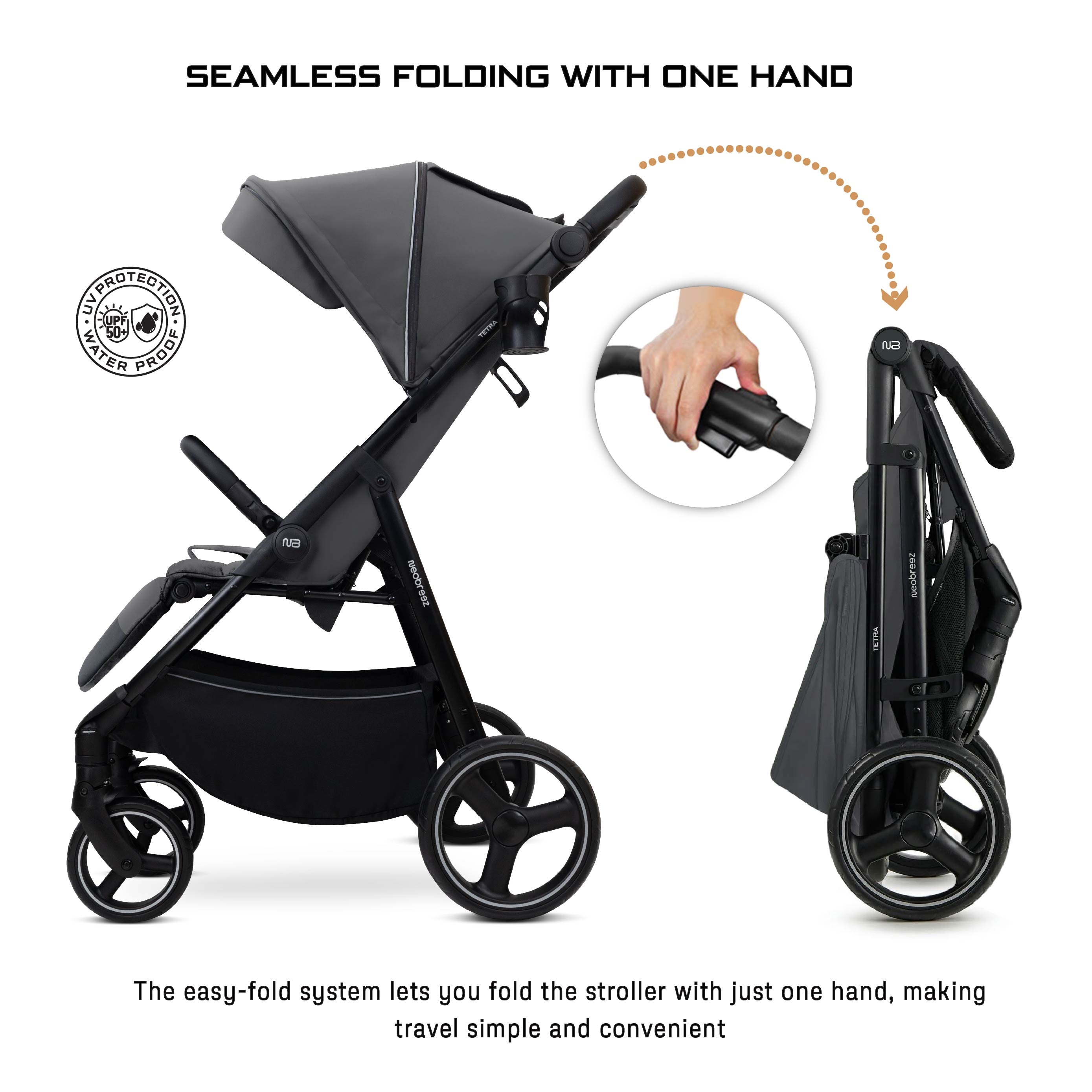 Neobreez Tetra Lightweight Pushchair Stroller With Cup Holder Grey