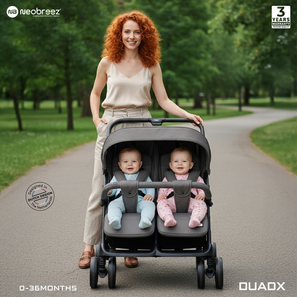 Neobreez Duadx Double Compact Twin Stroller Grey