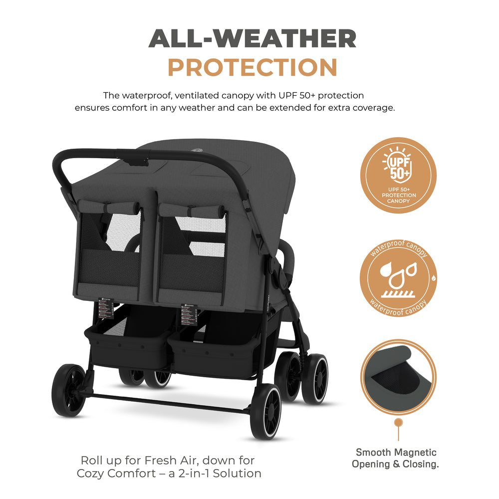 Neobreez Duadx Double Compact Twin Stroller Grey