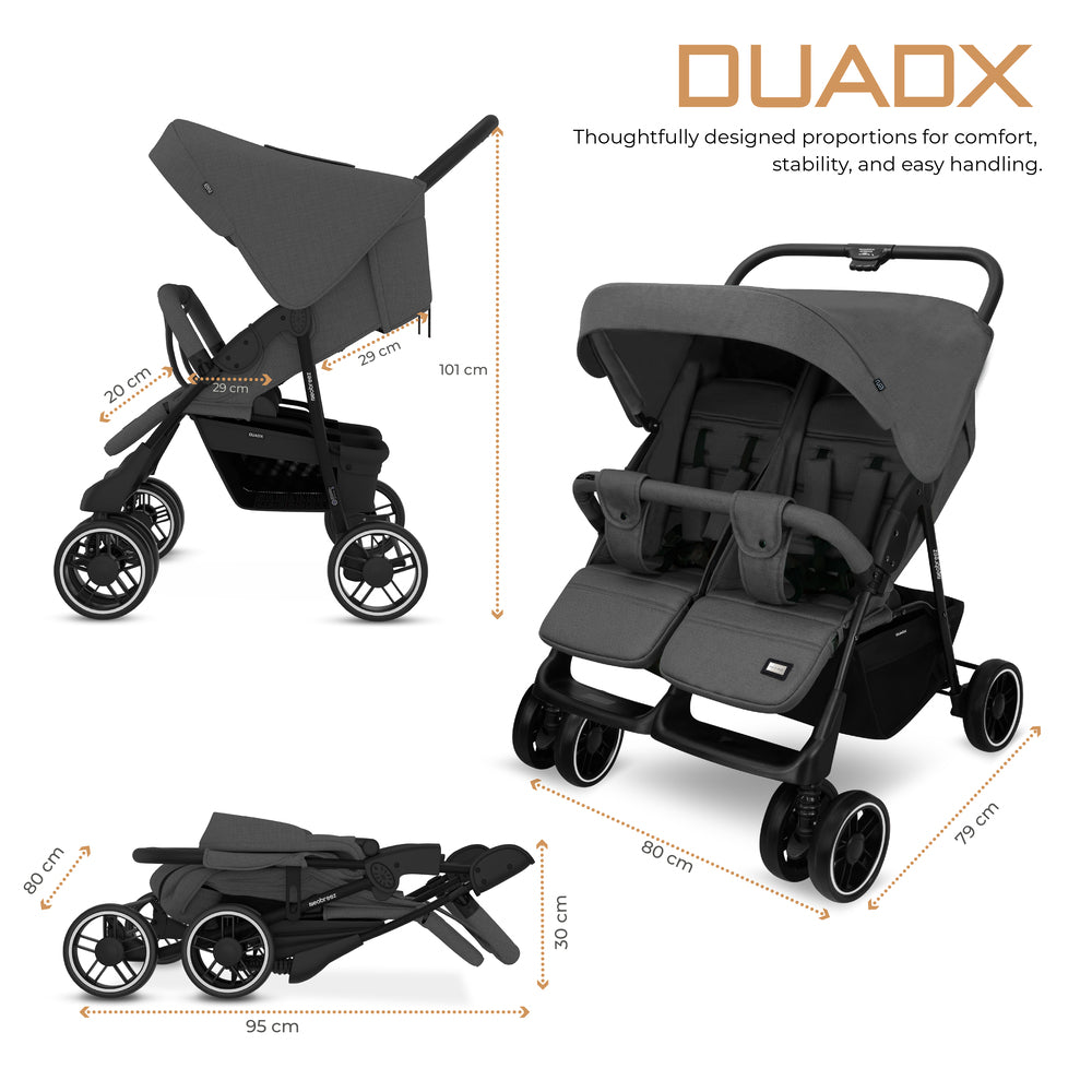 Neobreez Duadx Double Compact Twin Stroller Grey