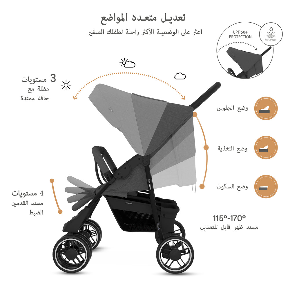 Neobreez Duadx Double Compact Twin Stroller Grey
