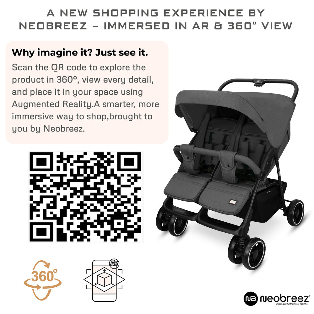 Neobreez Duadx Double Compact Twin Stroller Grey