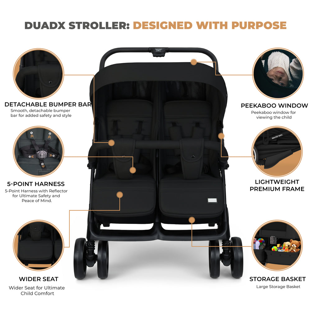 Neobreez Duadx Double Compact Twin Stroller Black