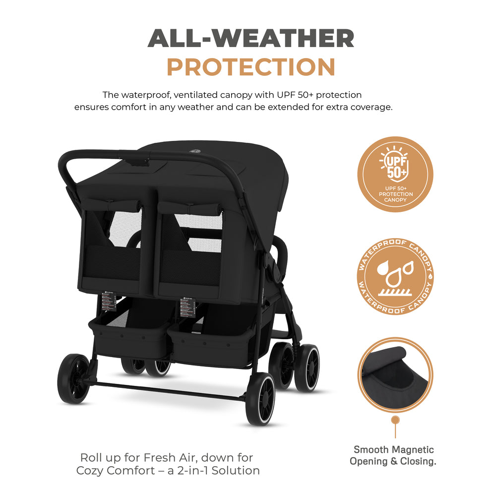 Neobreez Duadx Double Compact Twin Stroller Black