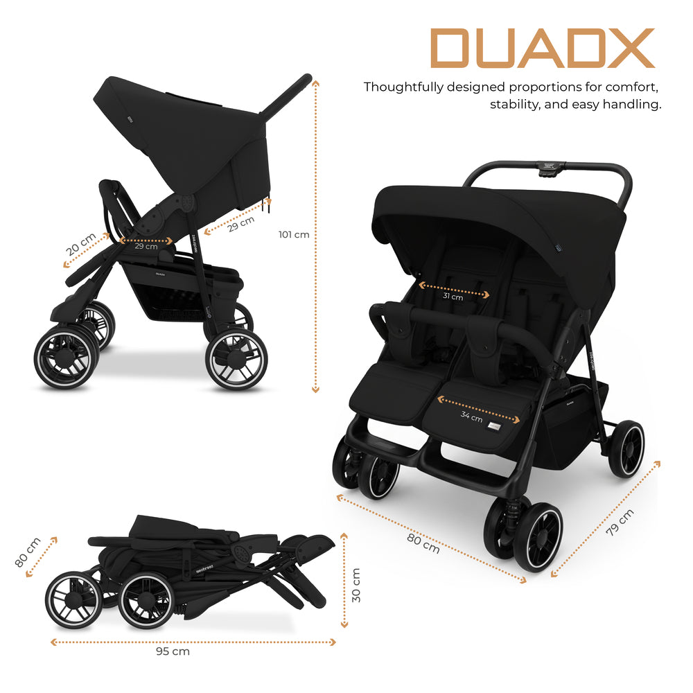 Neobreez Duadx Double Compact Twin Stroller Black