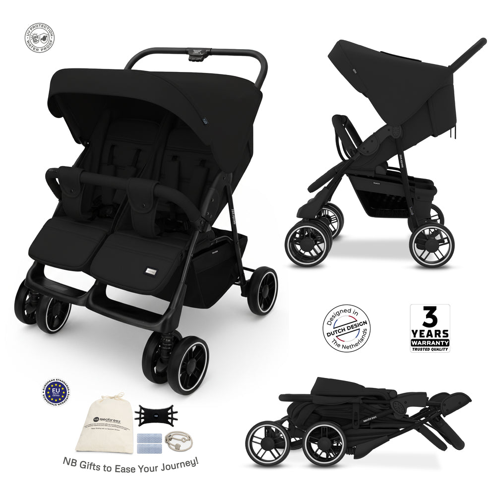 Neobreez Duadx Double Compact Twin Stroller Black