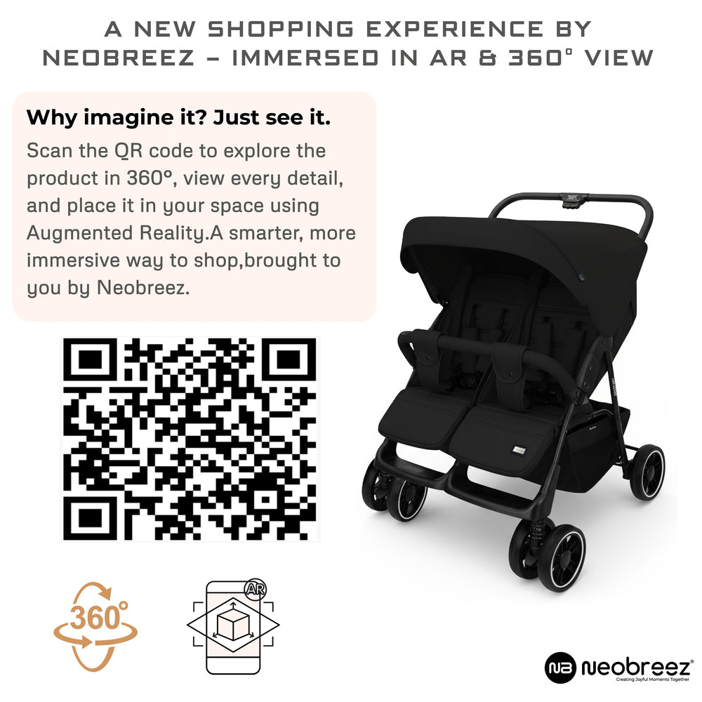 Neobreez Duadx Double Compact Twin Stroller Black