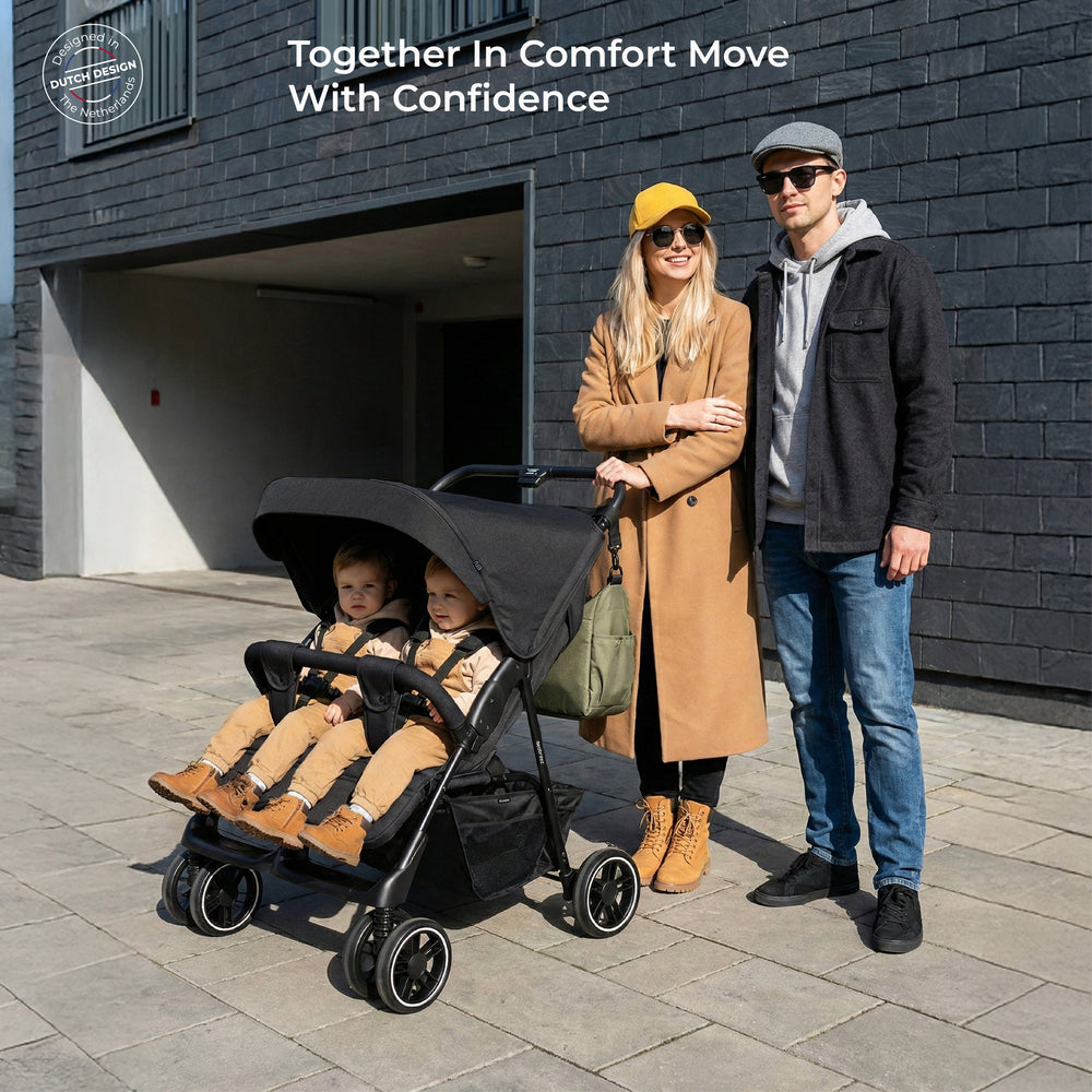 Neobreez Duadx Double Compact Twin Stroller Black