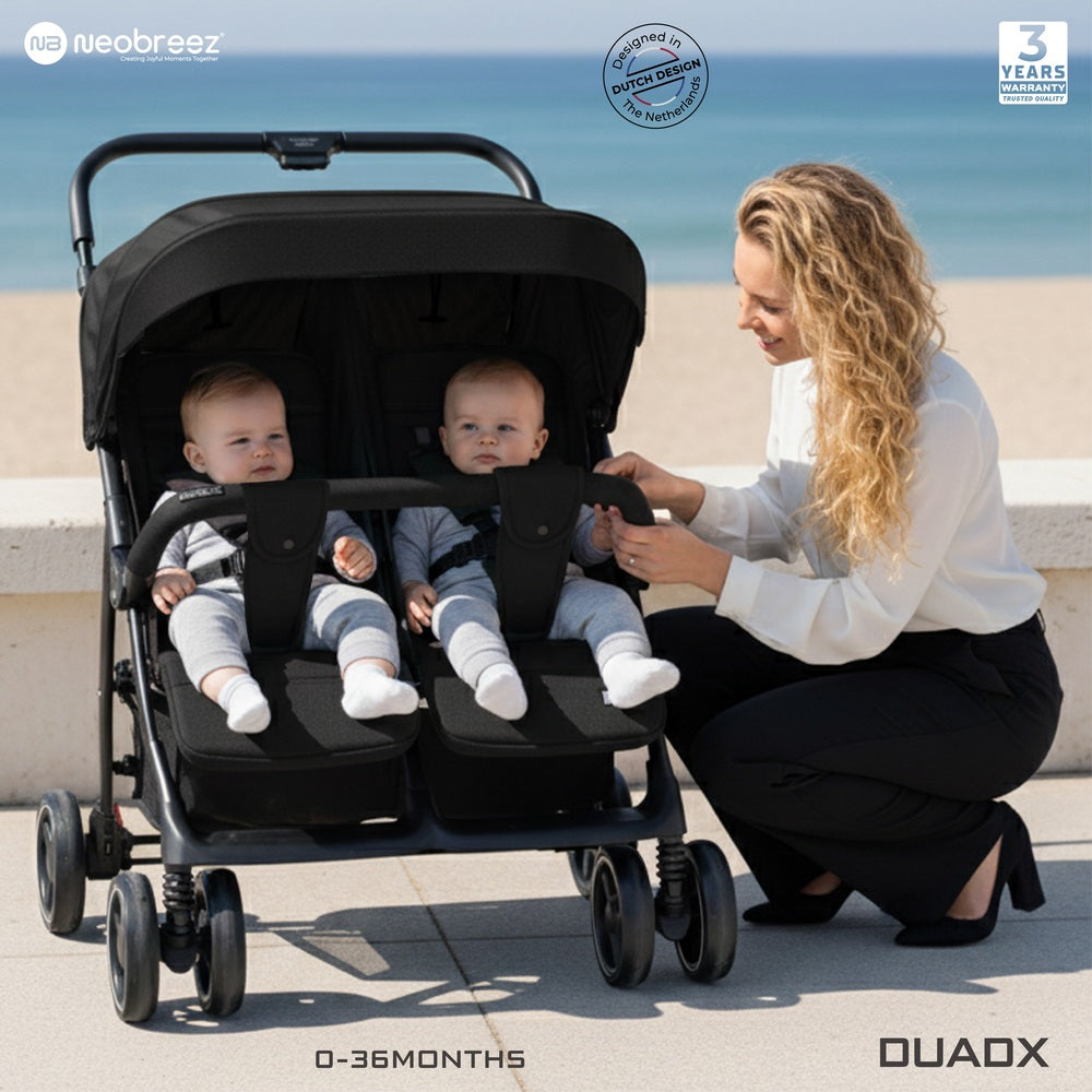 Neobreez Duadx Double Compact Twin Stroller Black