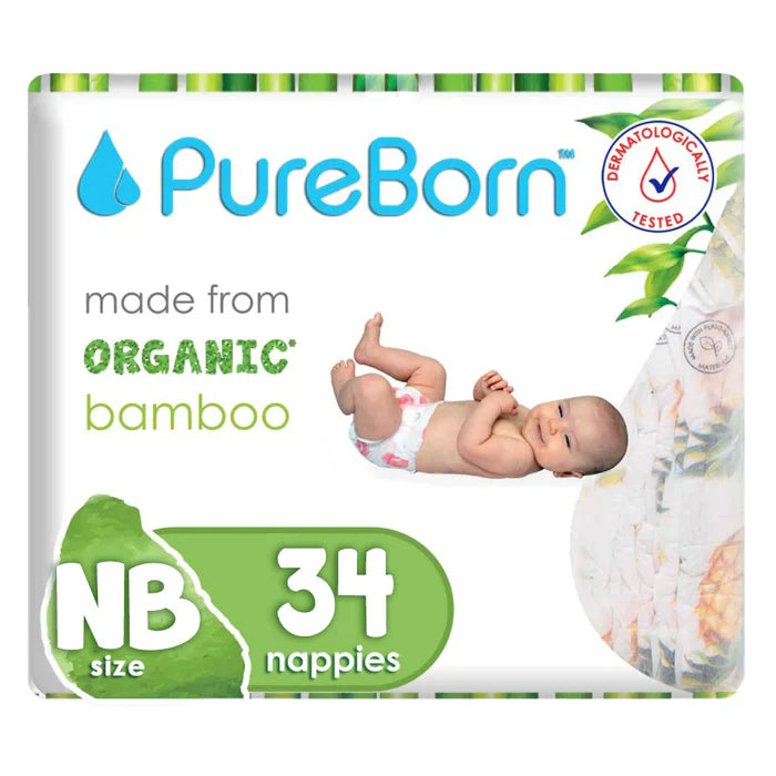 Pure Born Organic Bamboo Diapers Size NB - Pack of 34 (Sold Separately Subject to Availability) Pure Born Yallatoys