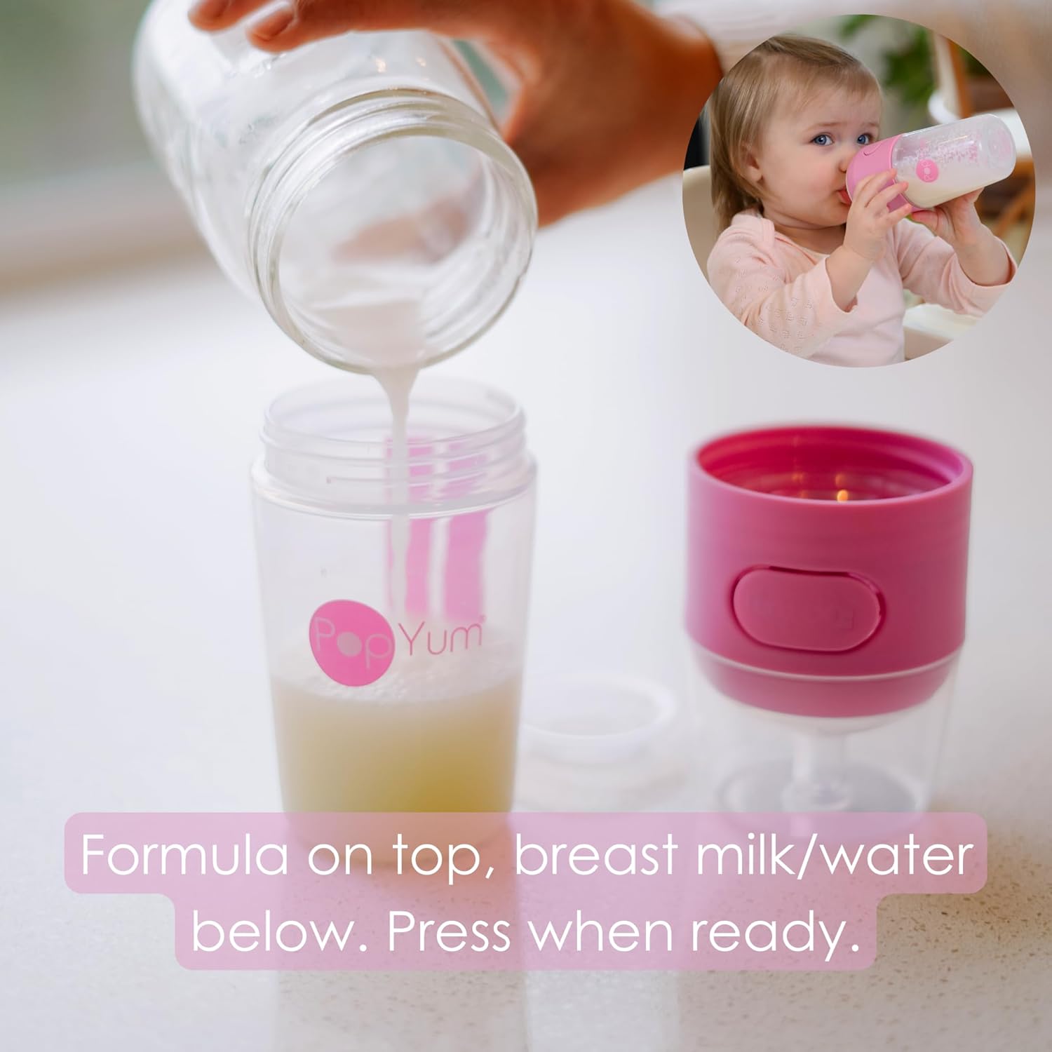 PopYum 5 oz Pink Anti-Colic Formula Making Baby Bottles 2 Pack