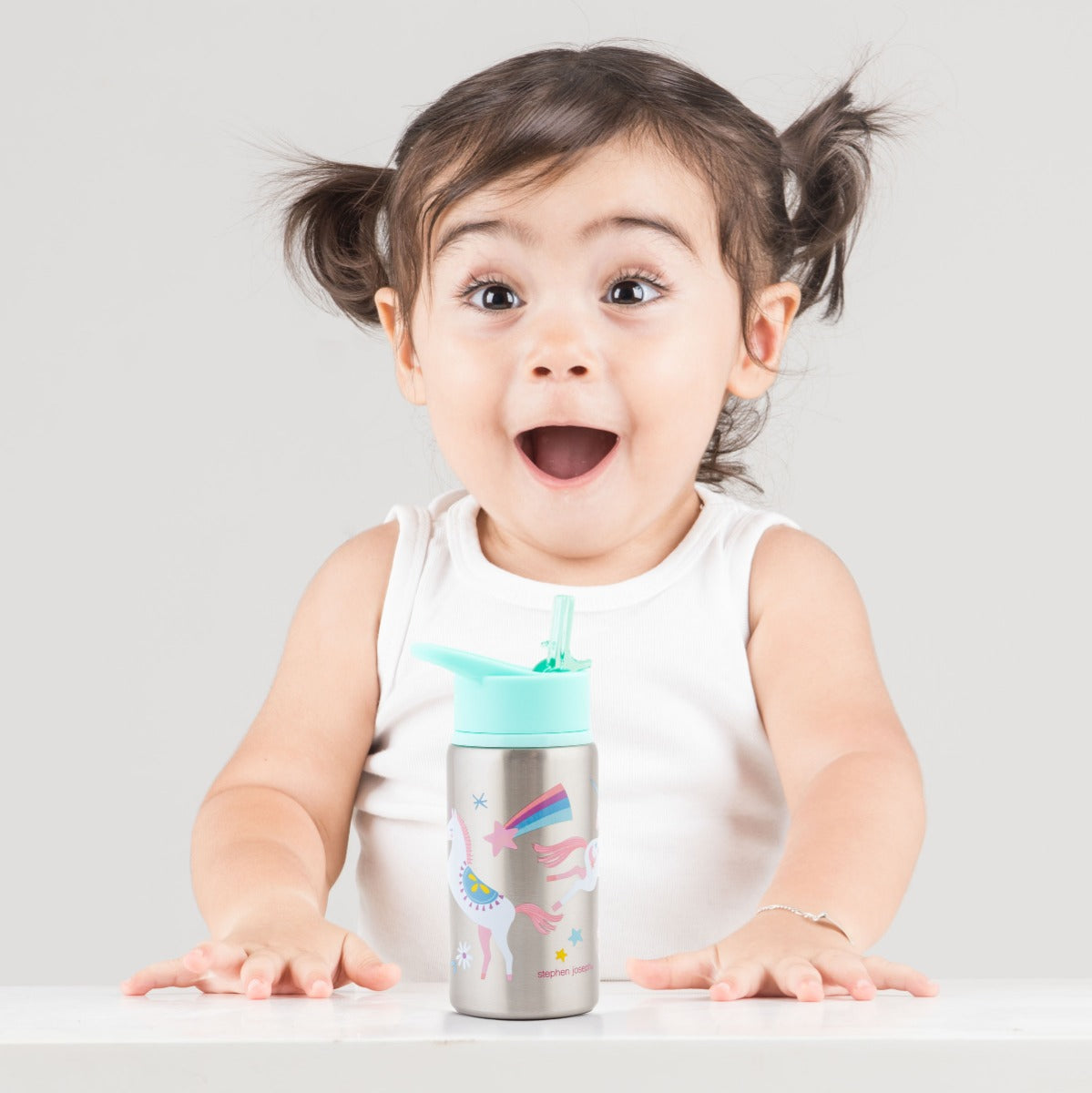Pink Unicorn Design Flip Top Water Bottle