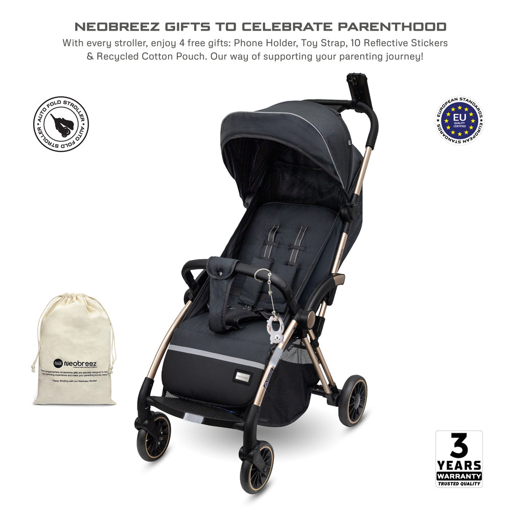 Neobreez Theta Auto Fold Compact Lightweight Travel Stroller Black
