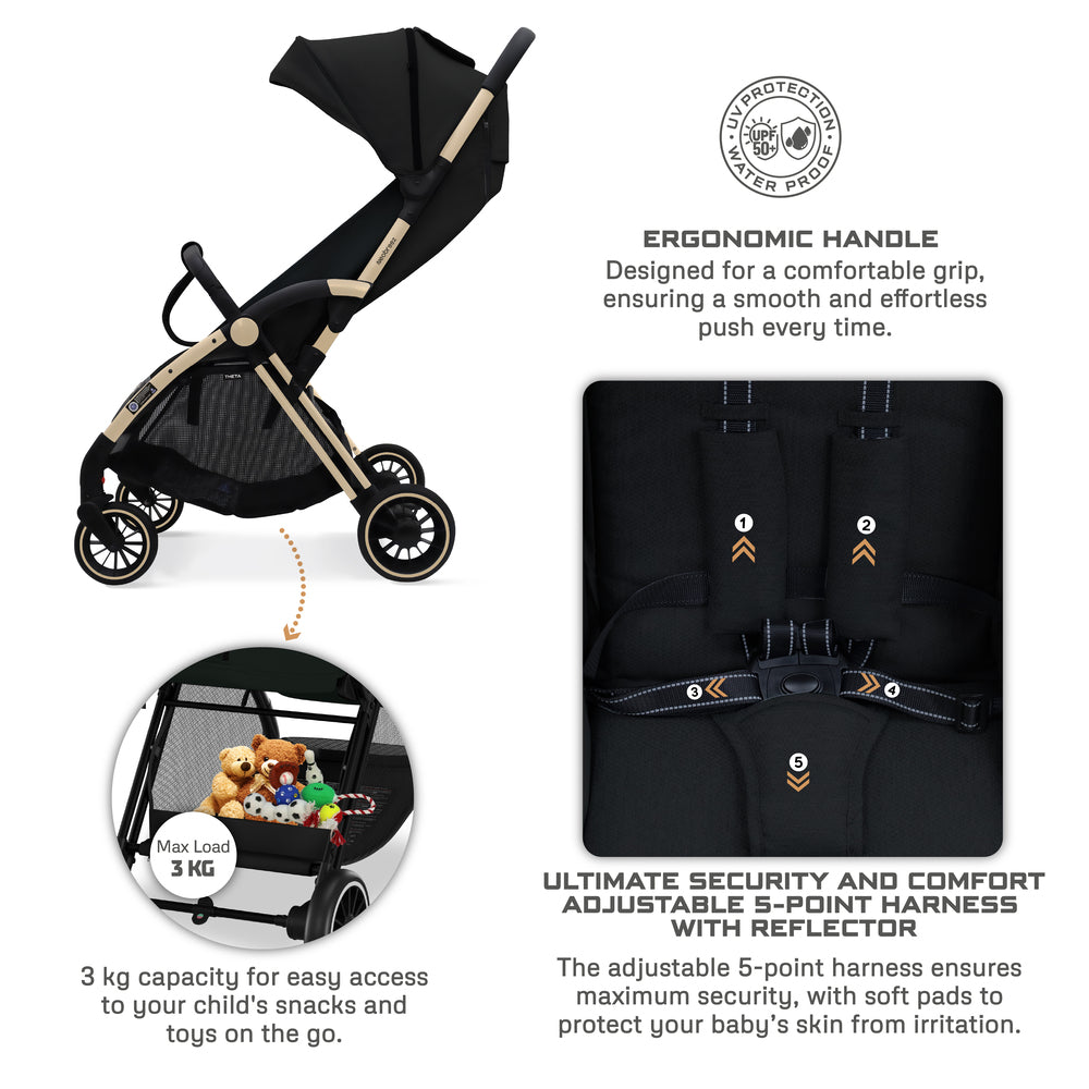 Neobreez Theta Auto Fold Compact Lightweight Travel Stroller Black