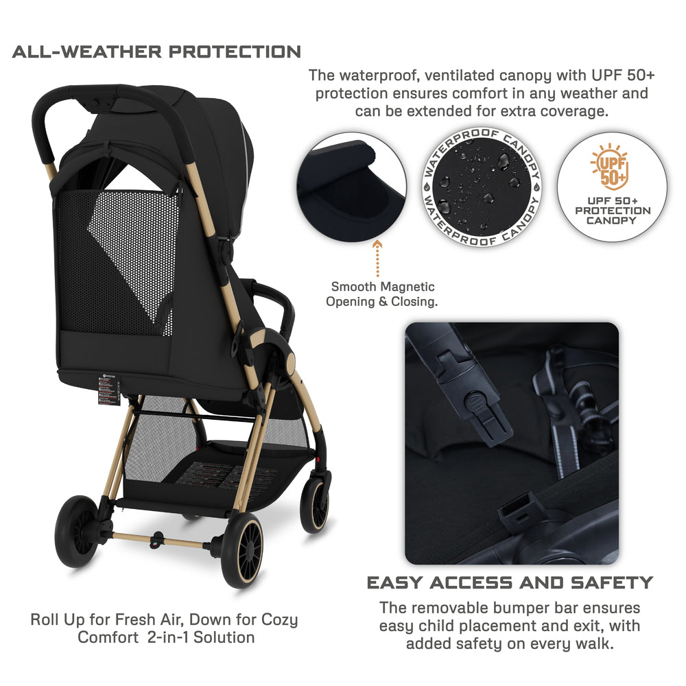 Neobreez Theta Auto Fold Compact Lightweight Travel Stroller Black