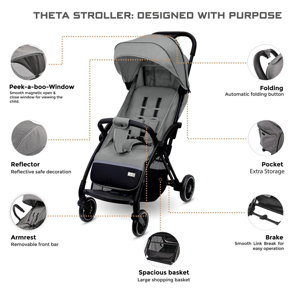 Neobreez Theta Auto Fold Compact Lightweight Travel Stroller Grey Neobreez Yallatoys