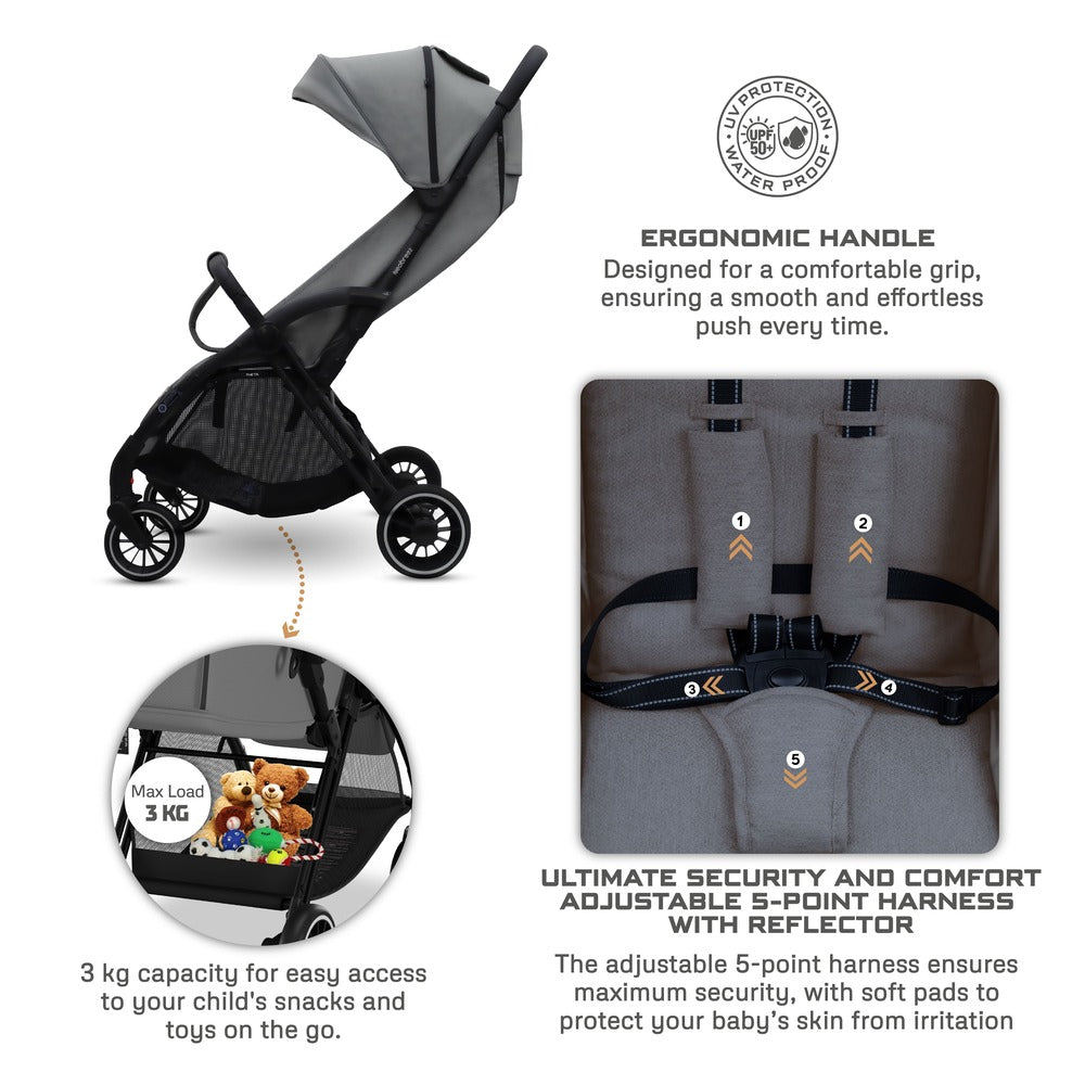 Neobreez Theta Auto Fold Compact Lightweight Travel Stroller Grey Neobreez Yallatoys