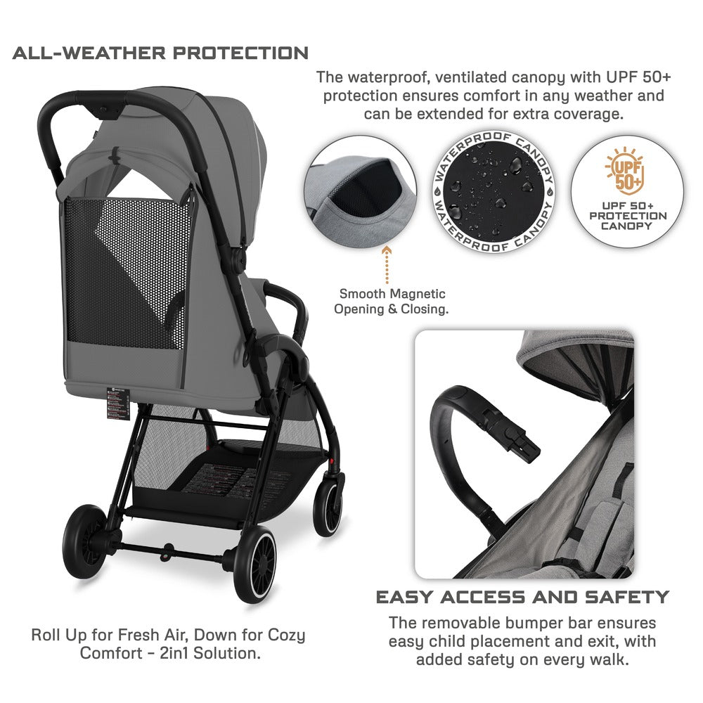 Neobreez Theta Auto Fold Compact Lightweight Travel Stroller Grey Neobreez Yallatoys