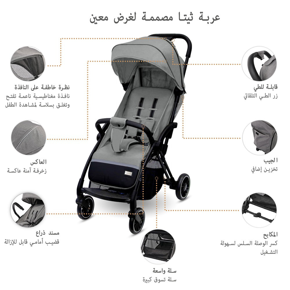 Neobreez Theta Auto Fold Compact Lightweight Travel Stroller Grey Neobreez Yallatoys