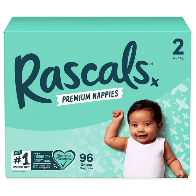 Rascals Premium Baby Diapers Jumbo Box - Size 2 - 4-8kg - 96Pcs